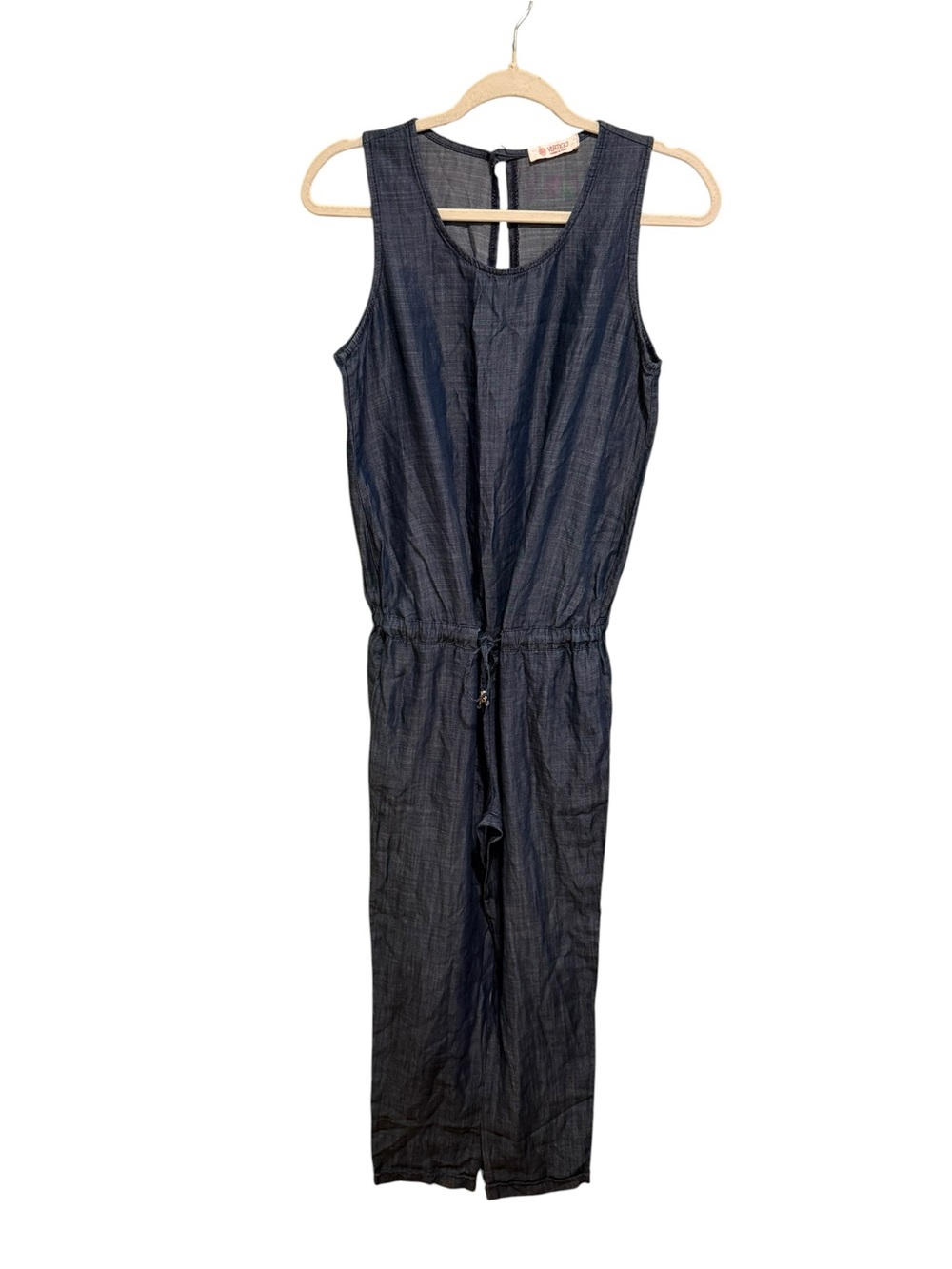 Vertigo Made in Italy Tencel Sleeveless Navy Jumpsuit Drawstring Waist - Size M